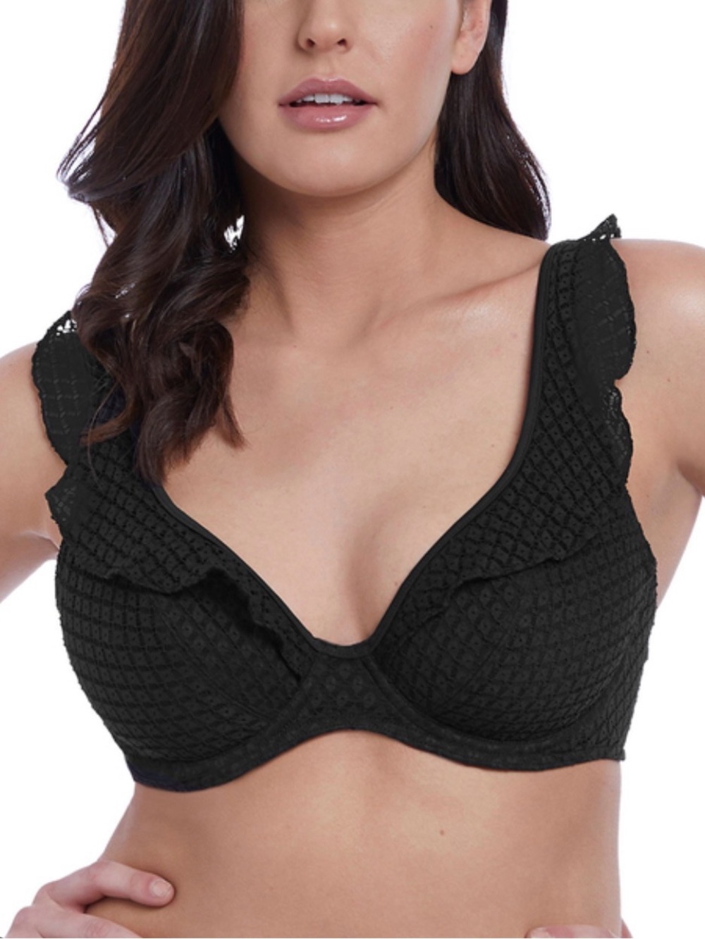 NWT Freya Black Ruffle Trim Bikini top 34G